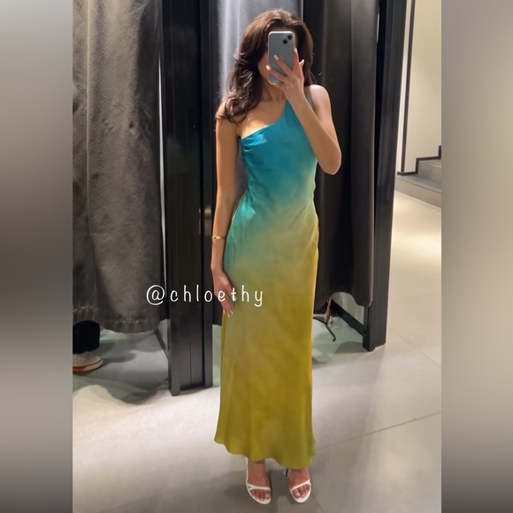 Zara ASYMMETRICAL SATIN EFFECT TIE DYE DRESS - Picture 10 of 13